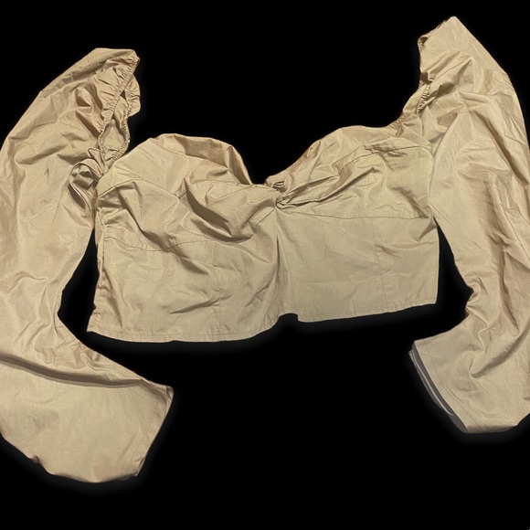 PLT(PRETTY LITTLE THING) Plus Camel Woven Ruched Front Square Neck Crop Top - Picture 1 of 2